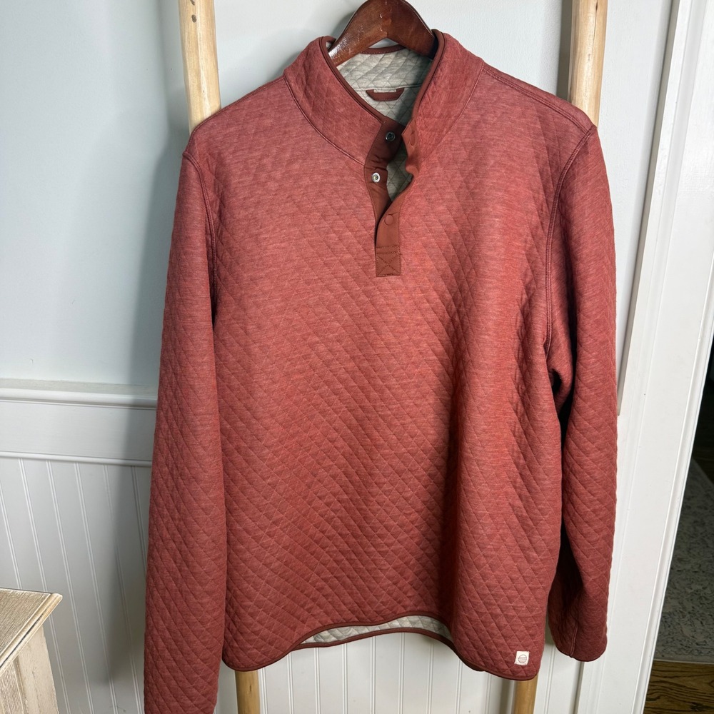 Marine Layer Quilted Reversible Snap Pullover Mens Red Heather Diamond Mock Neck